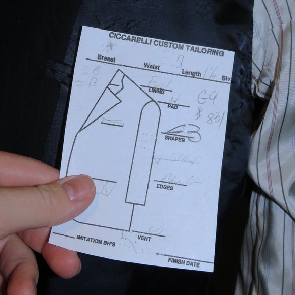 Rocco Ciccarelli Custom Tailoring Dark Blue Striped Three Button Suit 40L - Picture 14 of 14